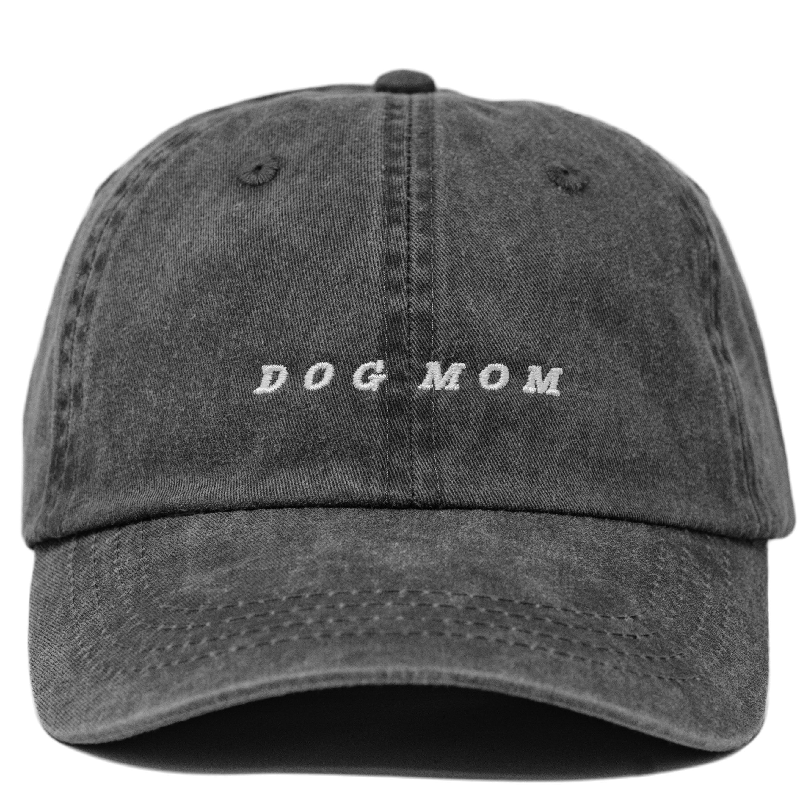 Women's Dog Mom Baseball Cap - Adjustable Embroidered Washed Cotton Hat With Running Dog Design | Grey Retro Style