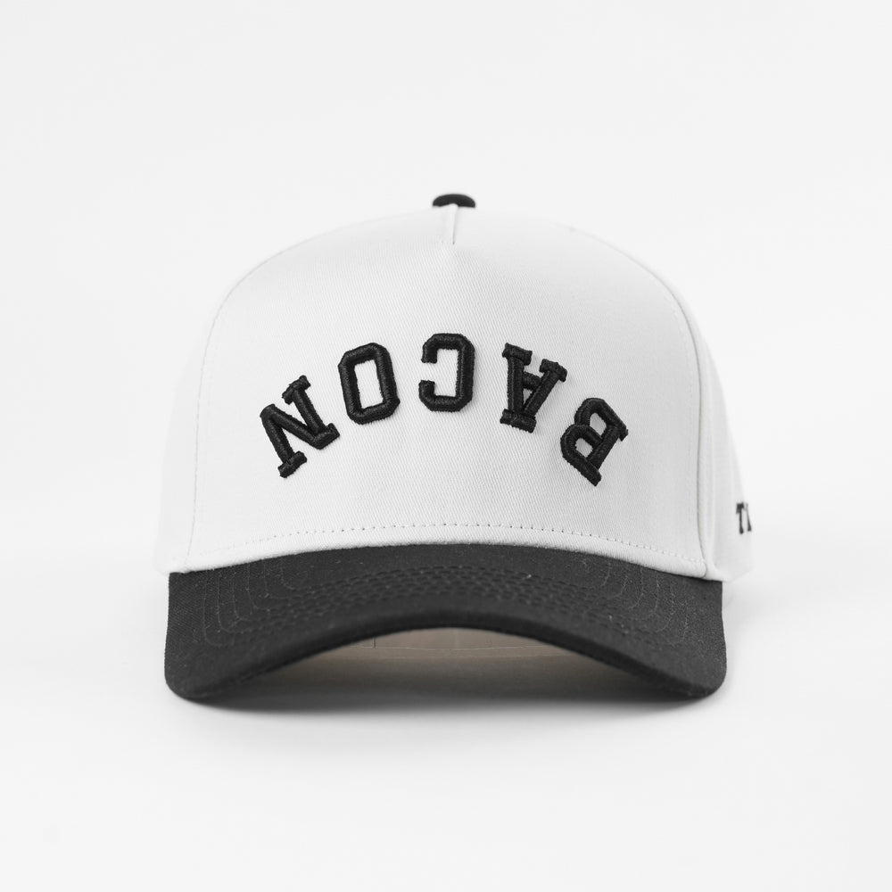 bacon upside down a-frame snapback hat