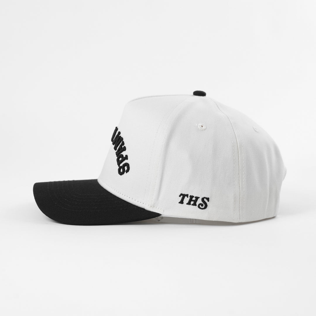 spam musubi upside down a-frame snapback hat with THS logo on the side