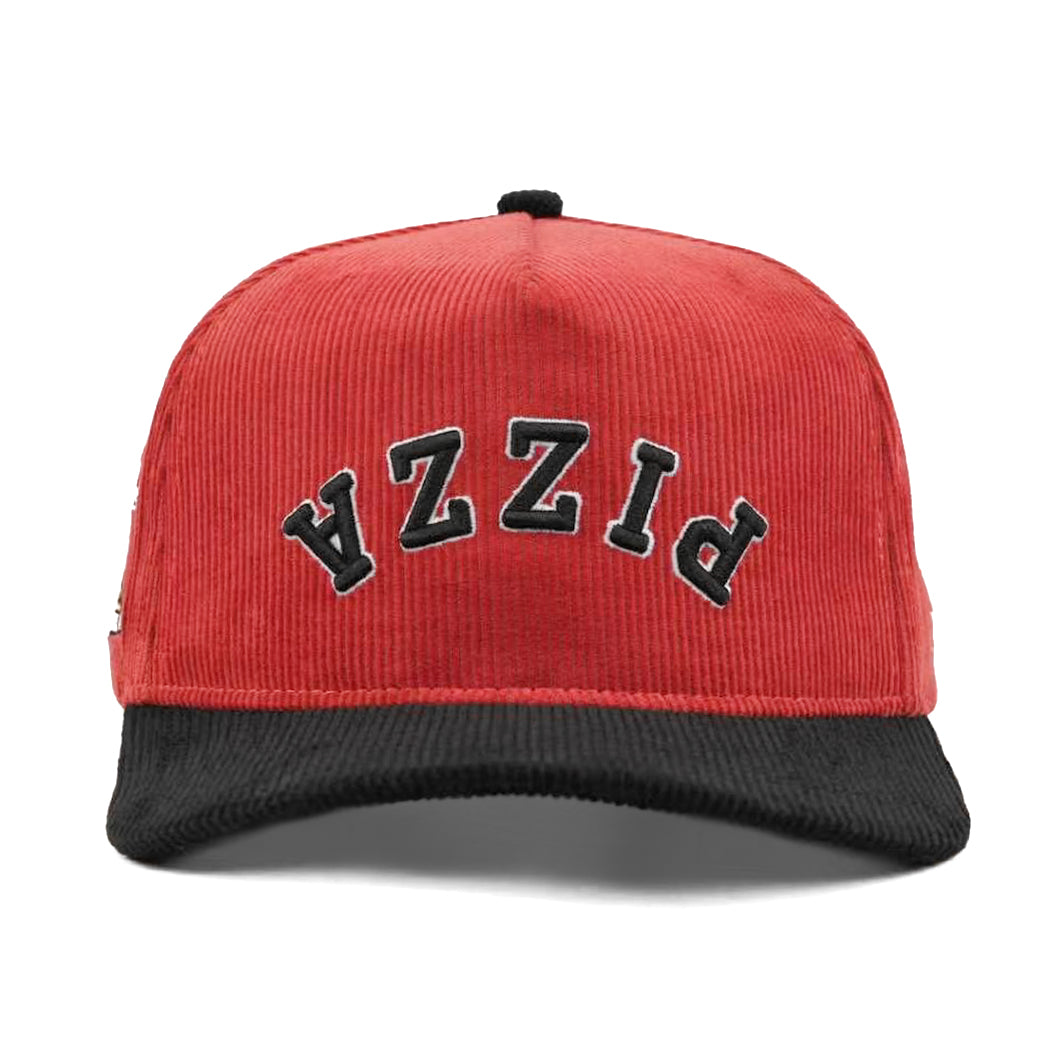 pizza upside down snapback hat red corduroy