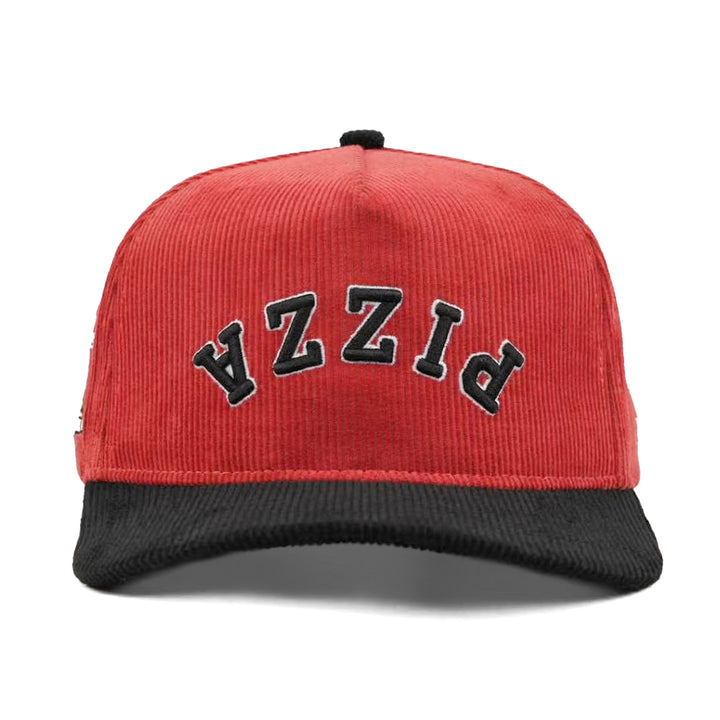 pizza upside down snapback hat red corduroy