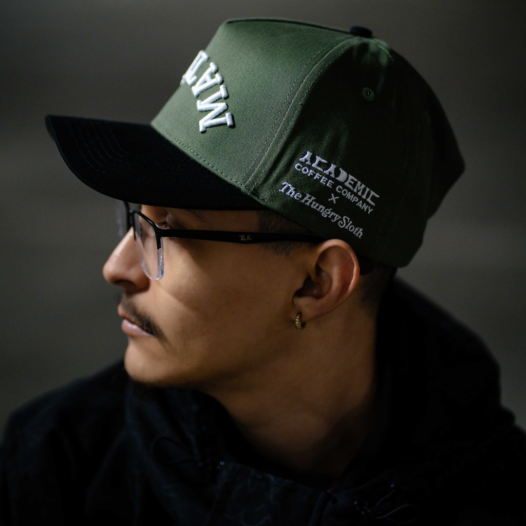 academic coffee x the hungry sloth collaboration matcha hat