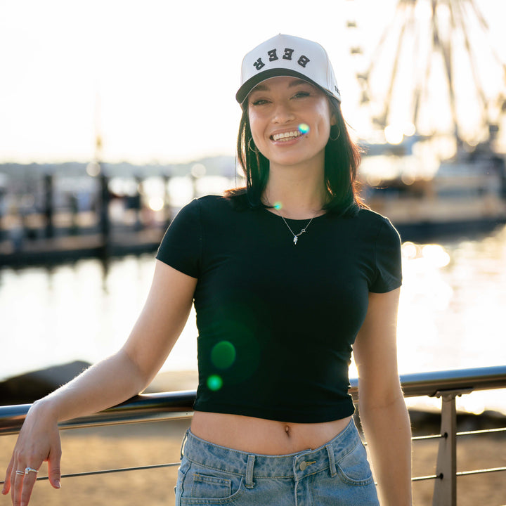 beer upside down snapback hat