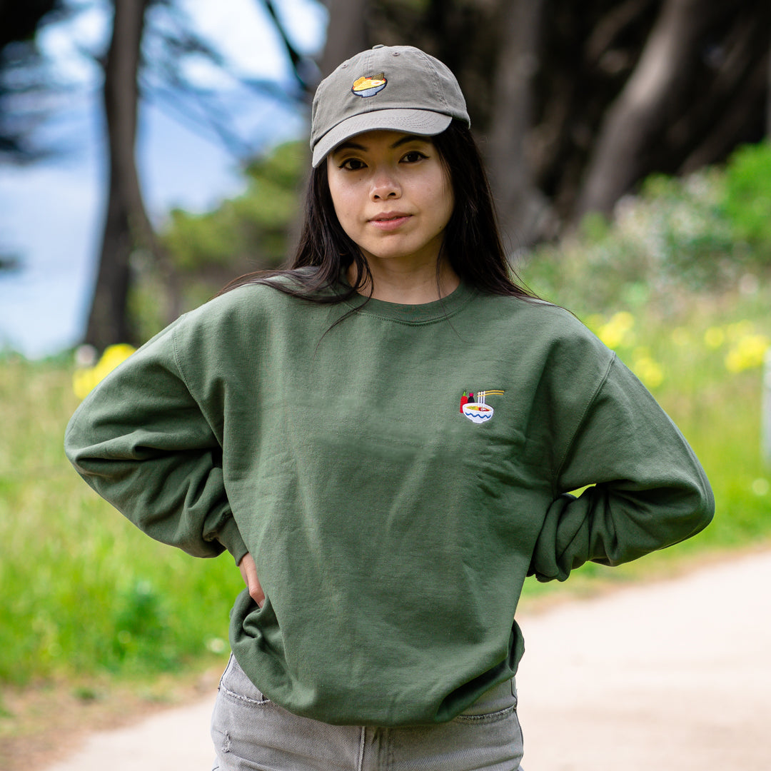 Pho Embroidered Crew Neck Sweatshirt (Olive)