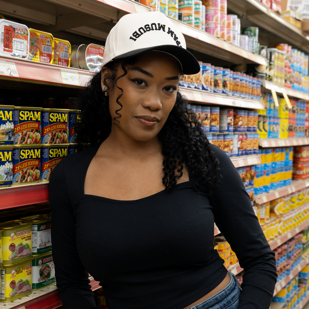 spam musubi upside down snapback hat