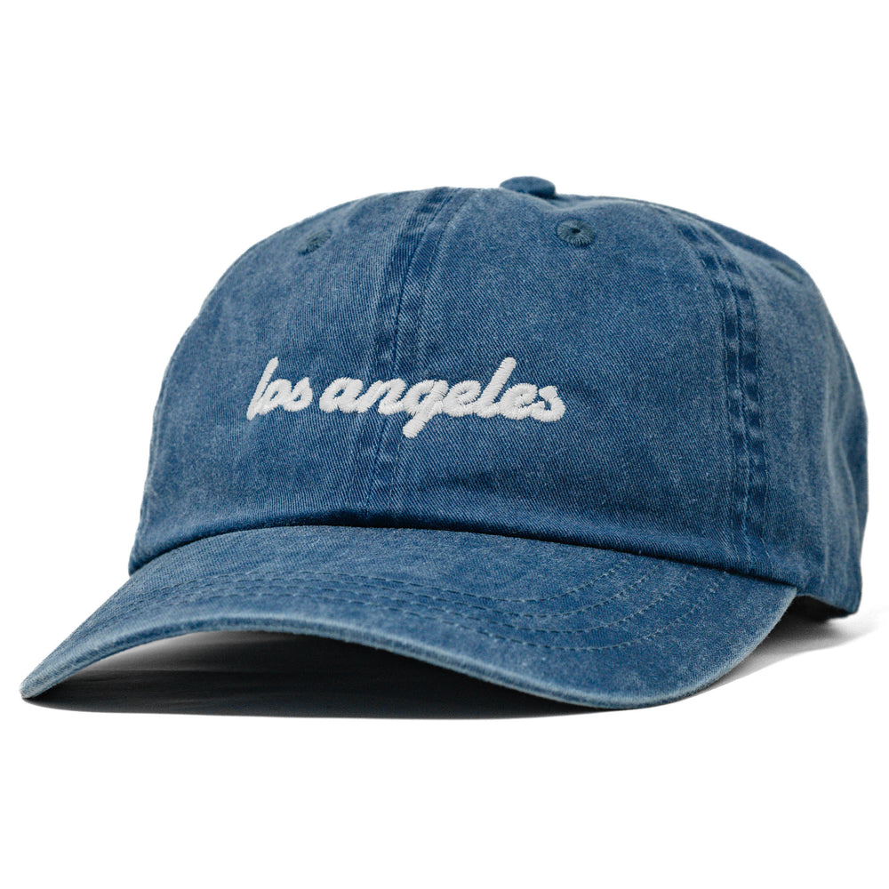Blue denim cap with 'Los Angeles' embroidery
