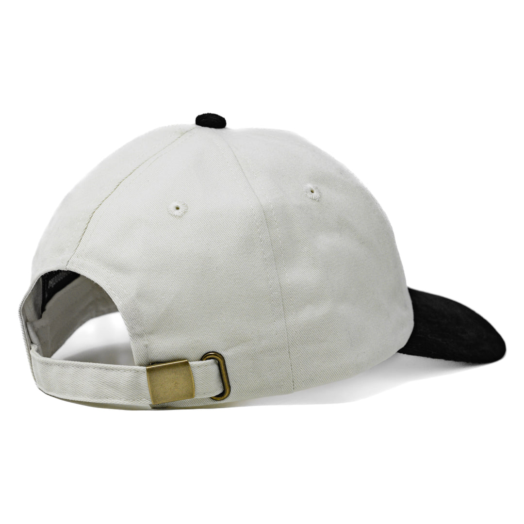 White baseball cap with black brim