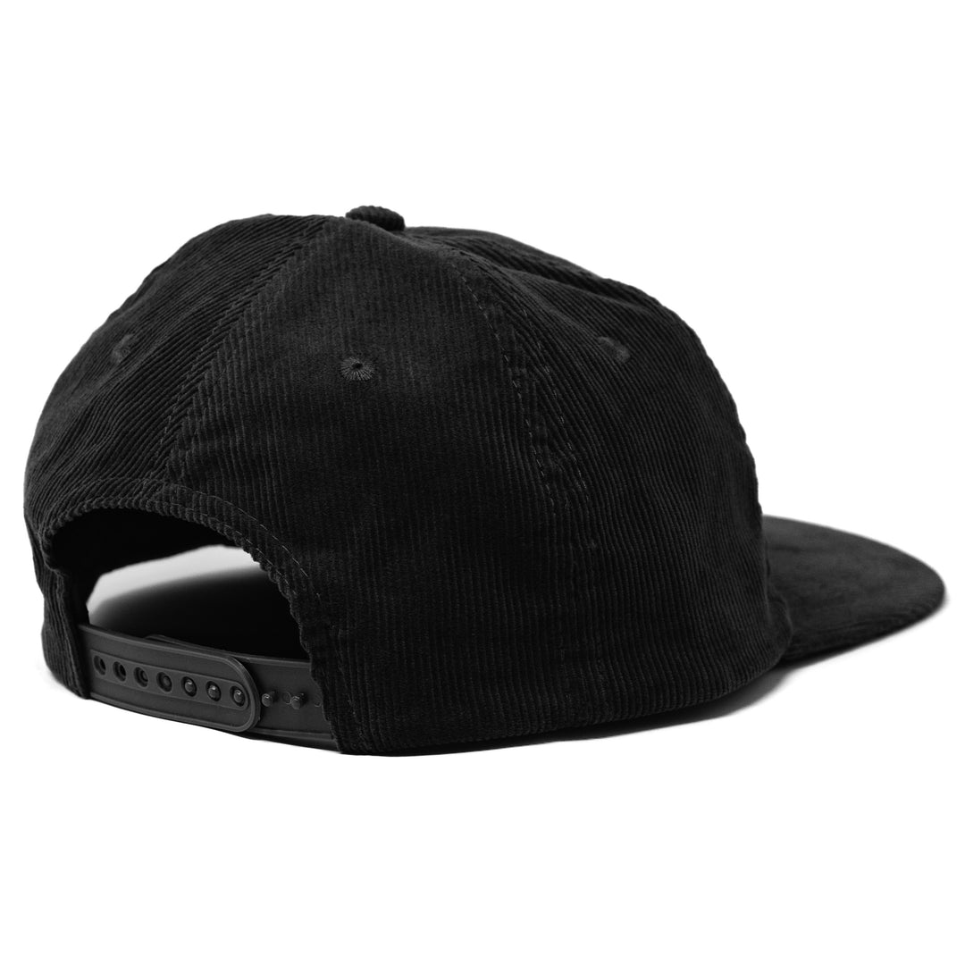 black corduroy snapback hat