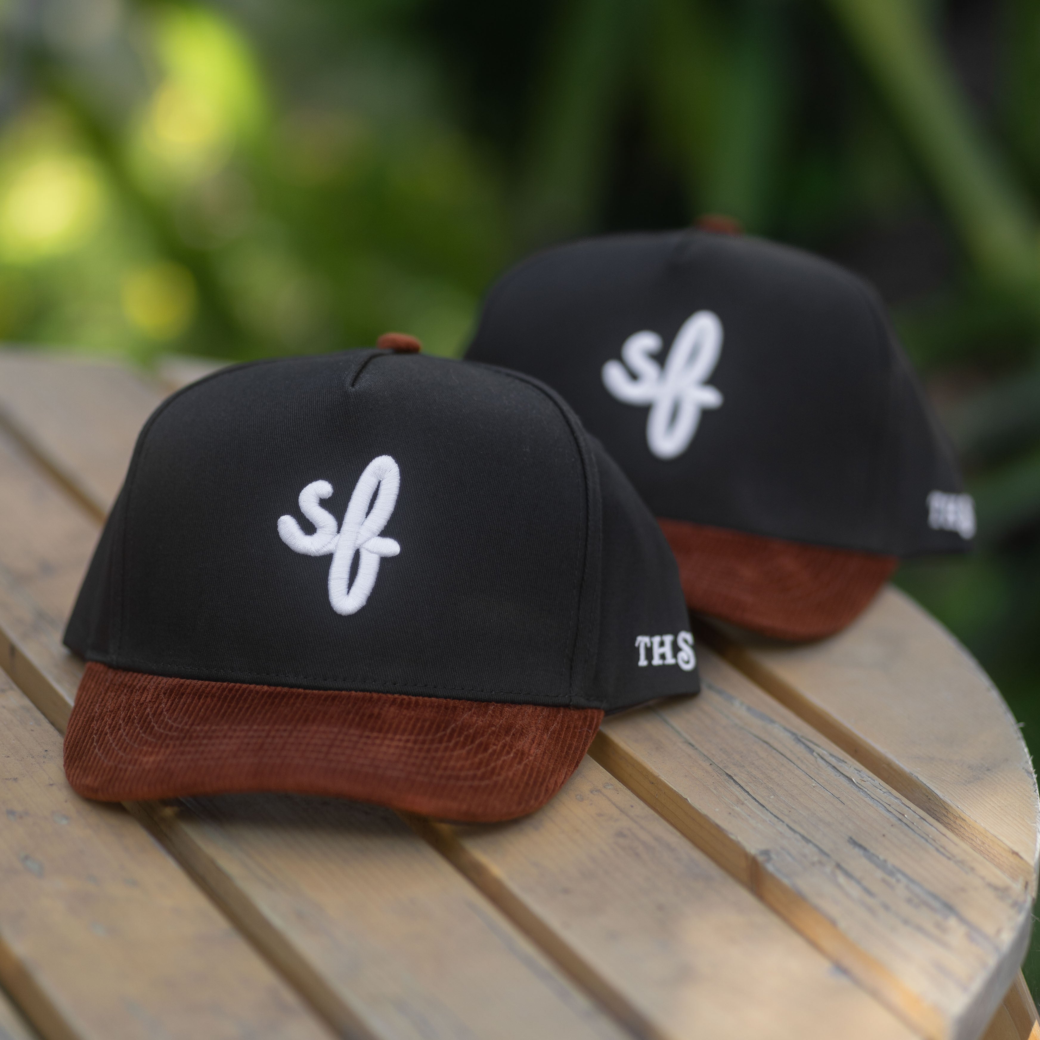SF San Francisco Cursive A-Frame Snapback Hat (Black / Brown