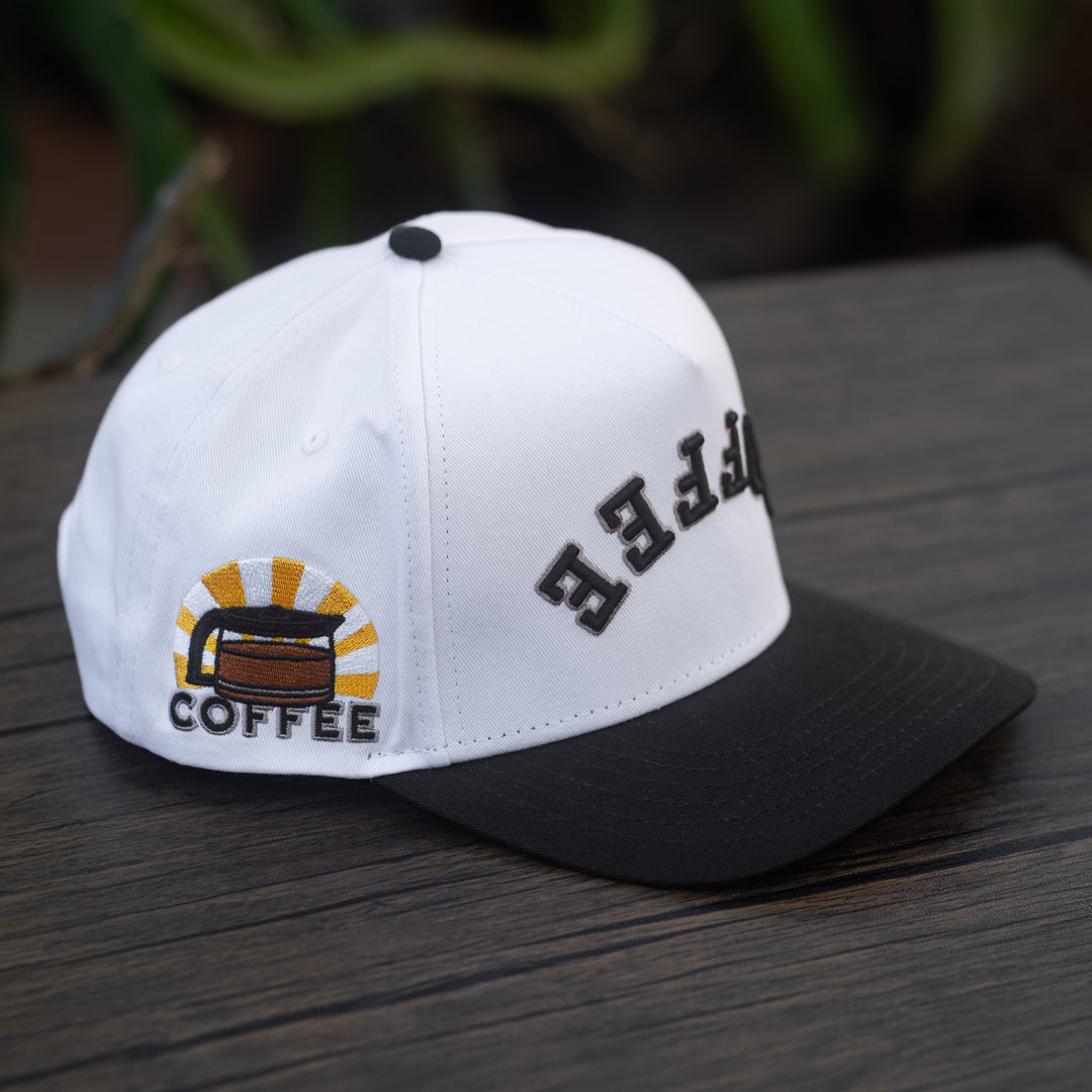 coffee upside down snapback hat from the hungry sloth