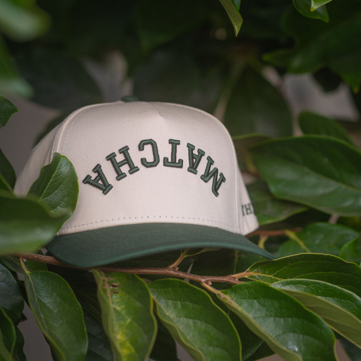 matcha upside down snapback hat natural and green colorway