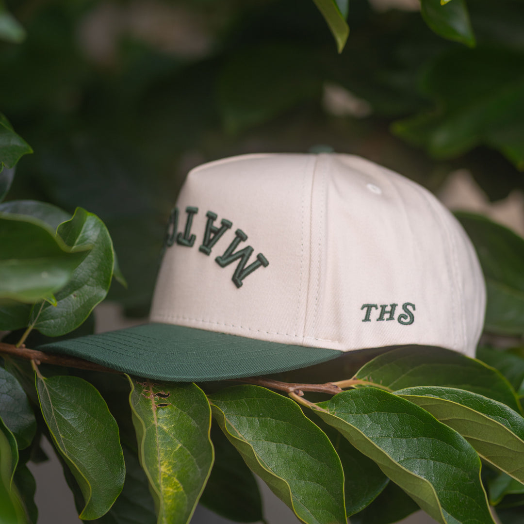 matcha upside down snapback hat natural and green colorway