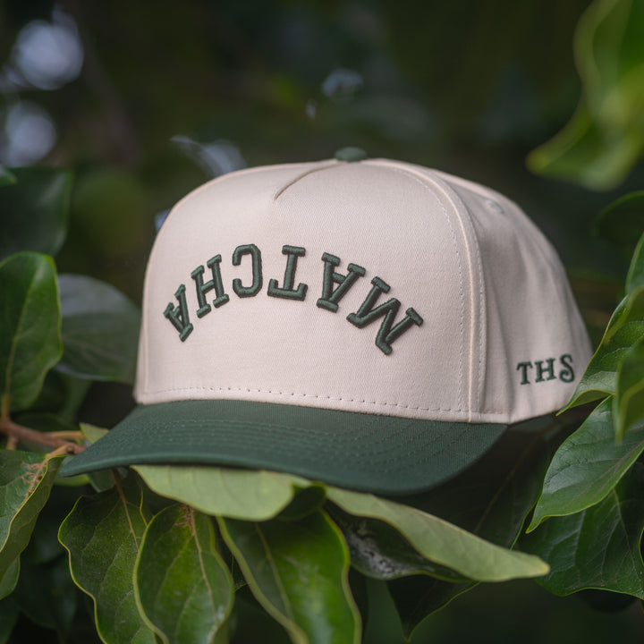 matcha upside down snapback hat natural and green colorway