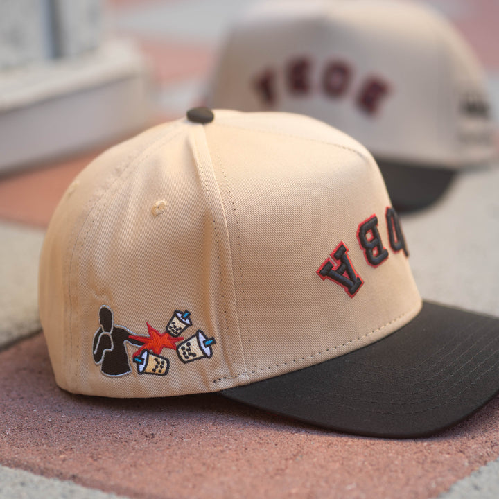 Khai Wu x The Hungry Sloth collaboration boba upside down snapback hat