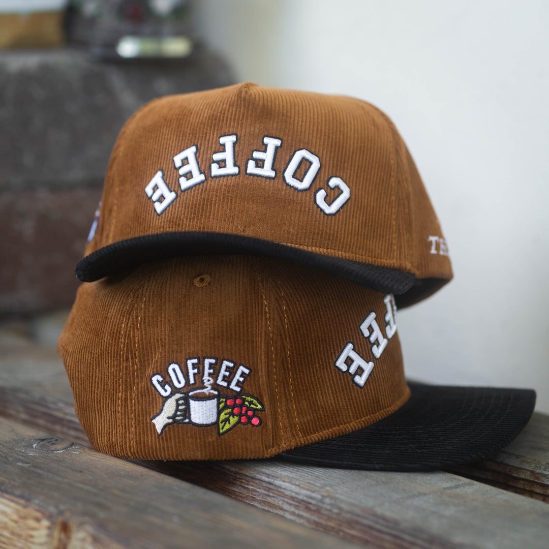 coffee upside down snapback hat corduroy
