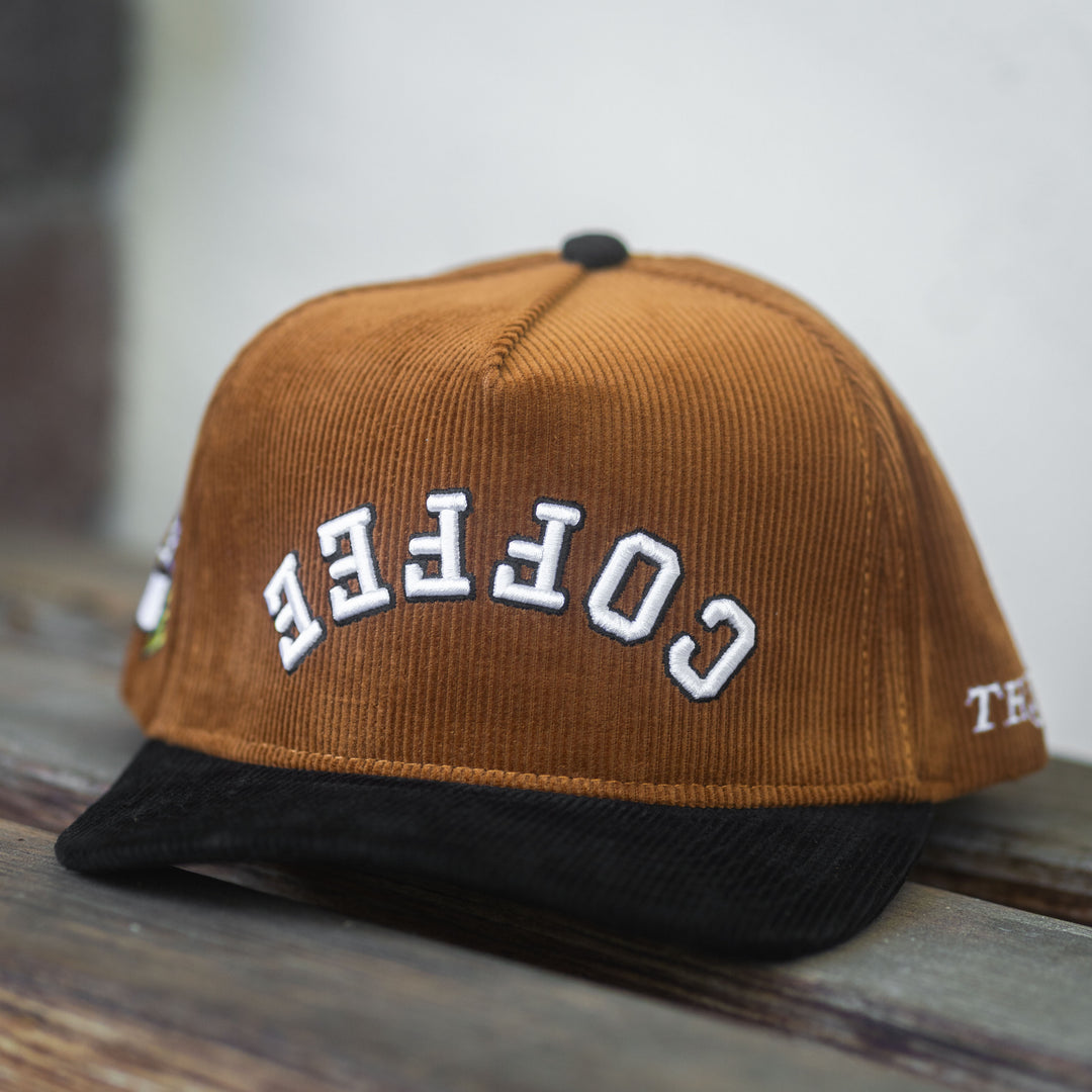 coffee upside down snapback hat corduroy