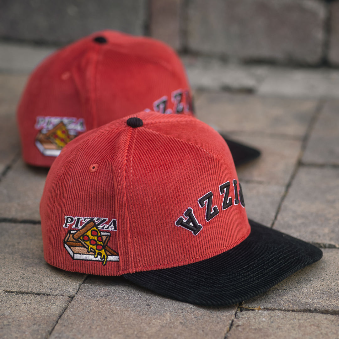 pizza upside down snapback hat corduroy