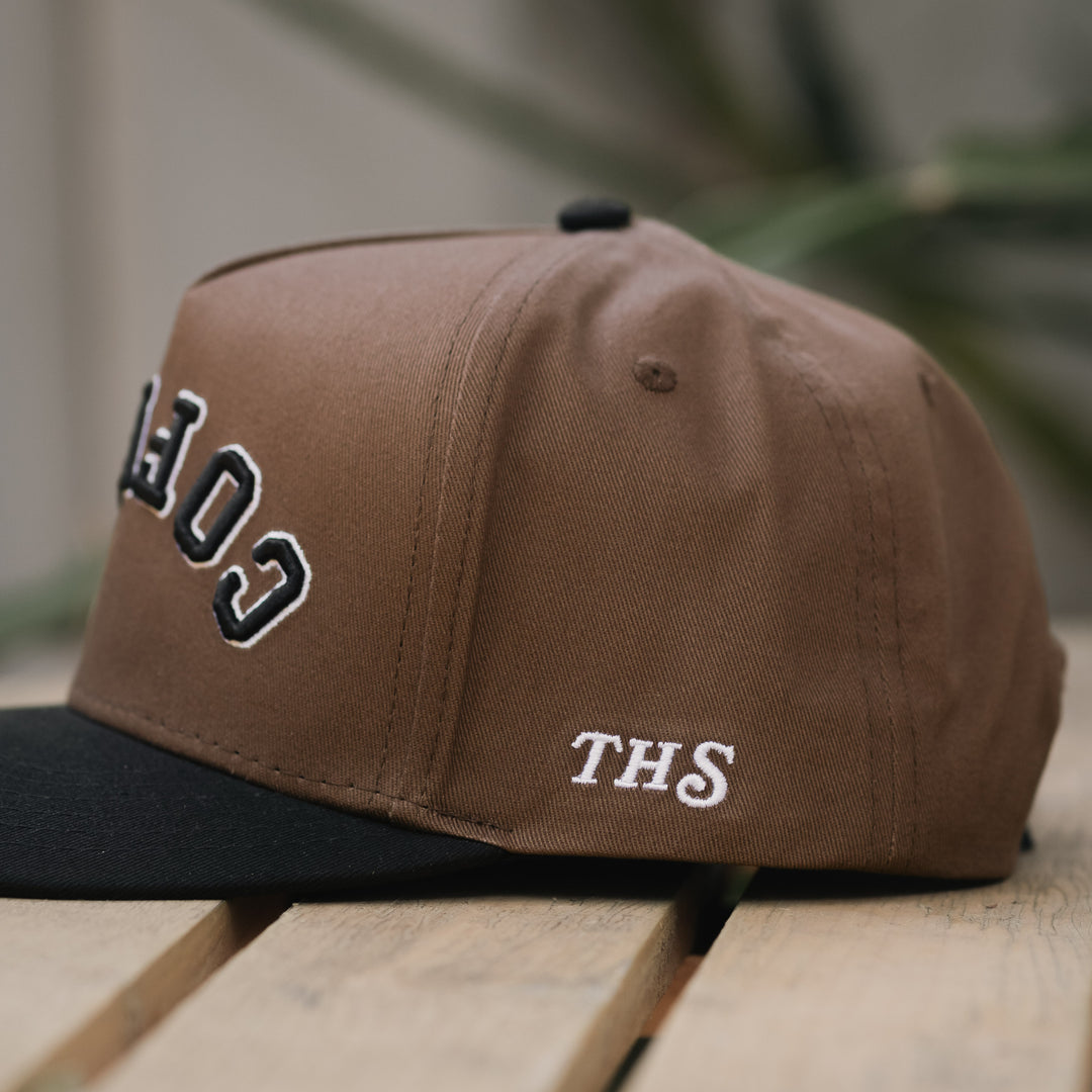 coffee upside down snapback hat san francisco coffee festival edition with THS logo on the side