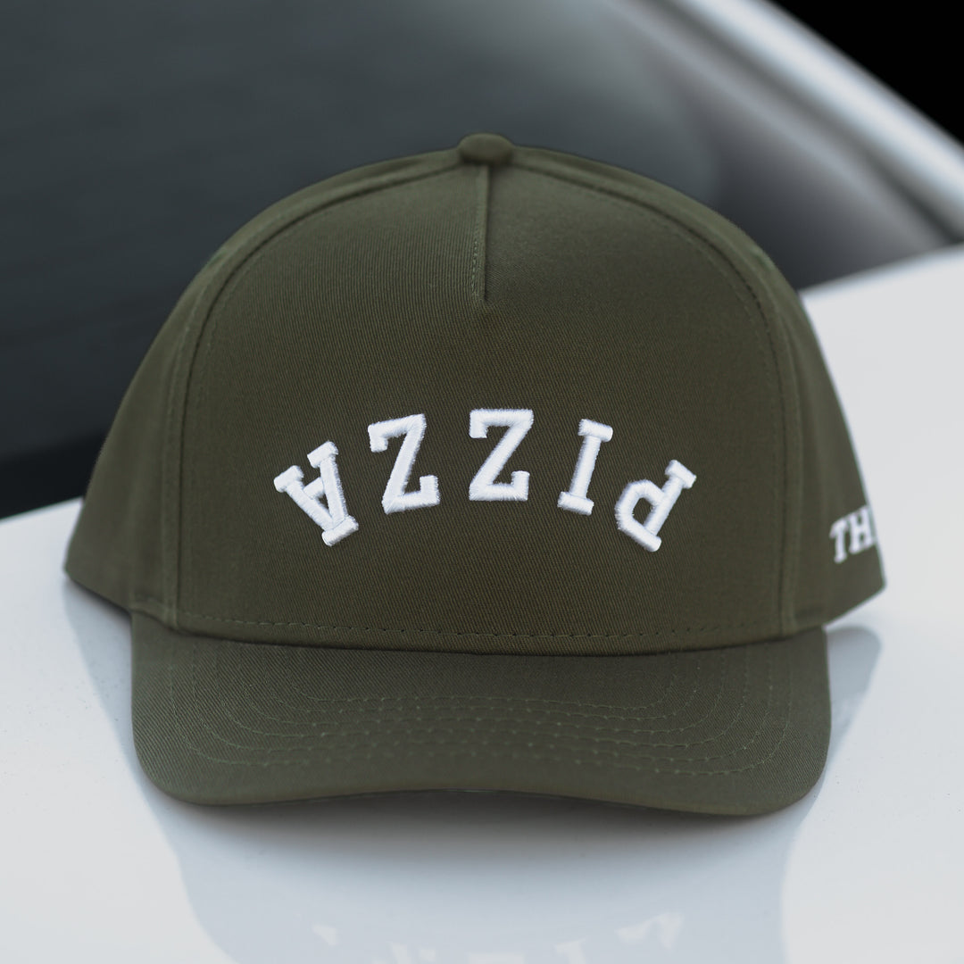 pizza upside down snapback hat olive green