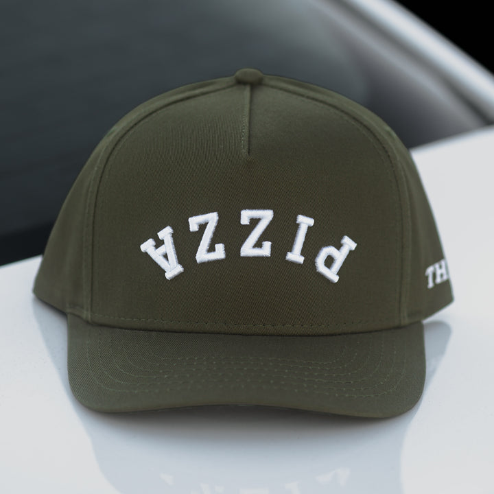 pizza upside down snapback hat olive green