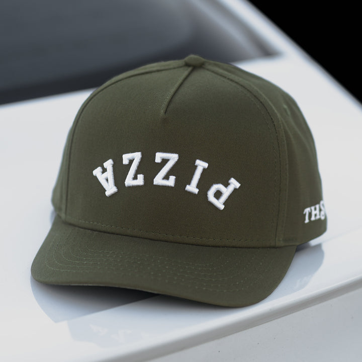 pizza upside down snapback hat olive green