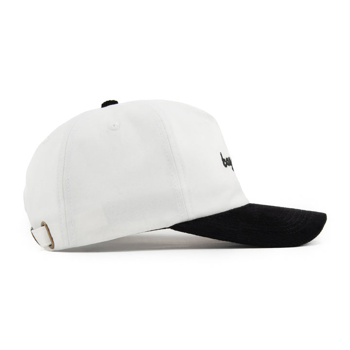 white and black unstructured hat