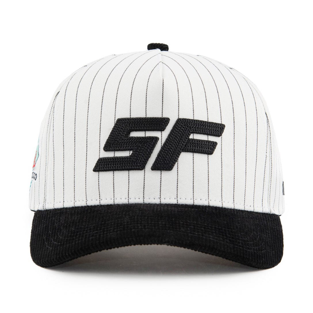 SF San Francisco Origins A-Frame Snapback Hat (White / Black Pinstripe ...