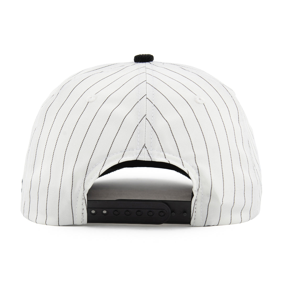 white and black pinstripe snapback hat