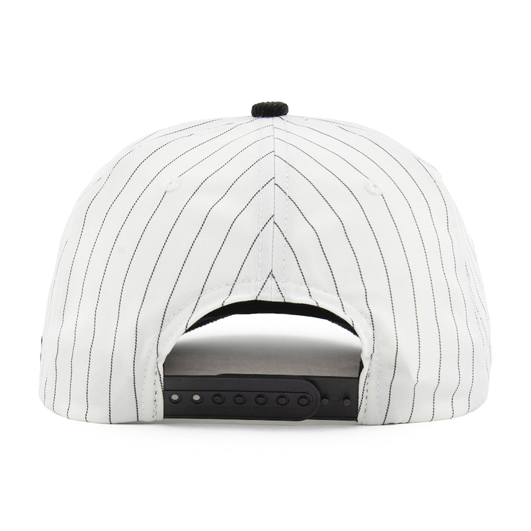 white and black pinstripe snapback hat