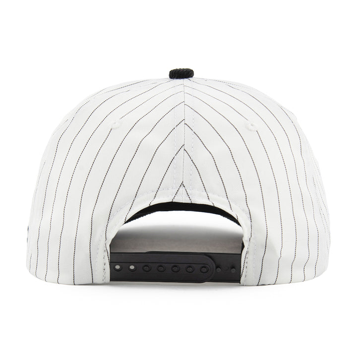 white and black pinstripe snapback hat