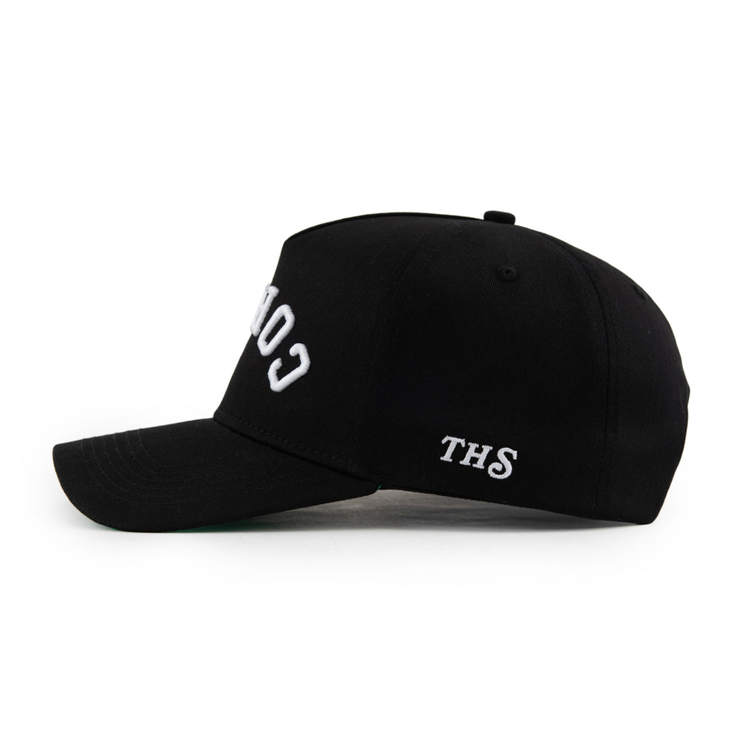 coffee upside down snapback hat with THS logo on the side