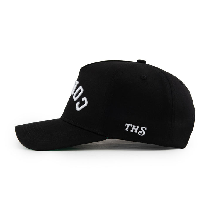coffee upside down snapback hat with THS logo on the side