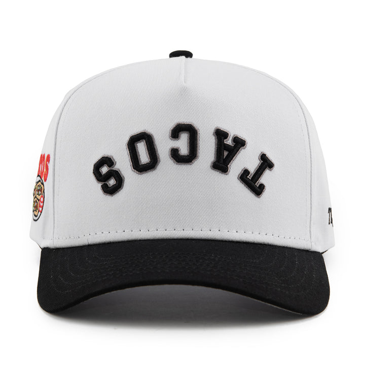 tacos upside down snapback hat white