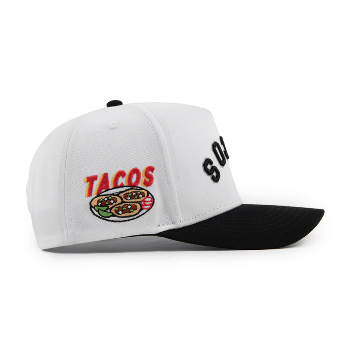 tacos upside down snapback hat with tacos plate side patch embroidery