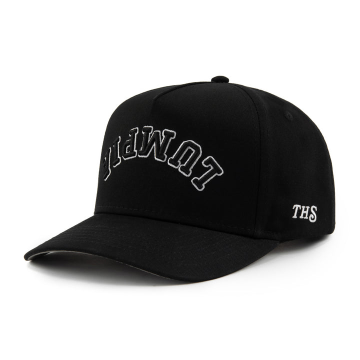 lumpia upside down snapback hat black with the hungry sloth branding on the side
