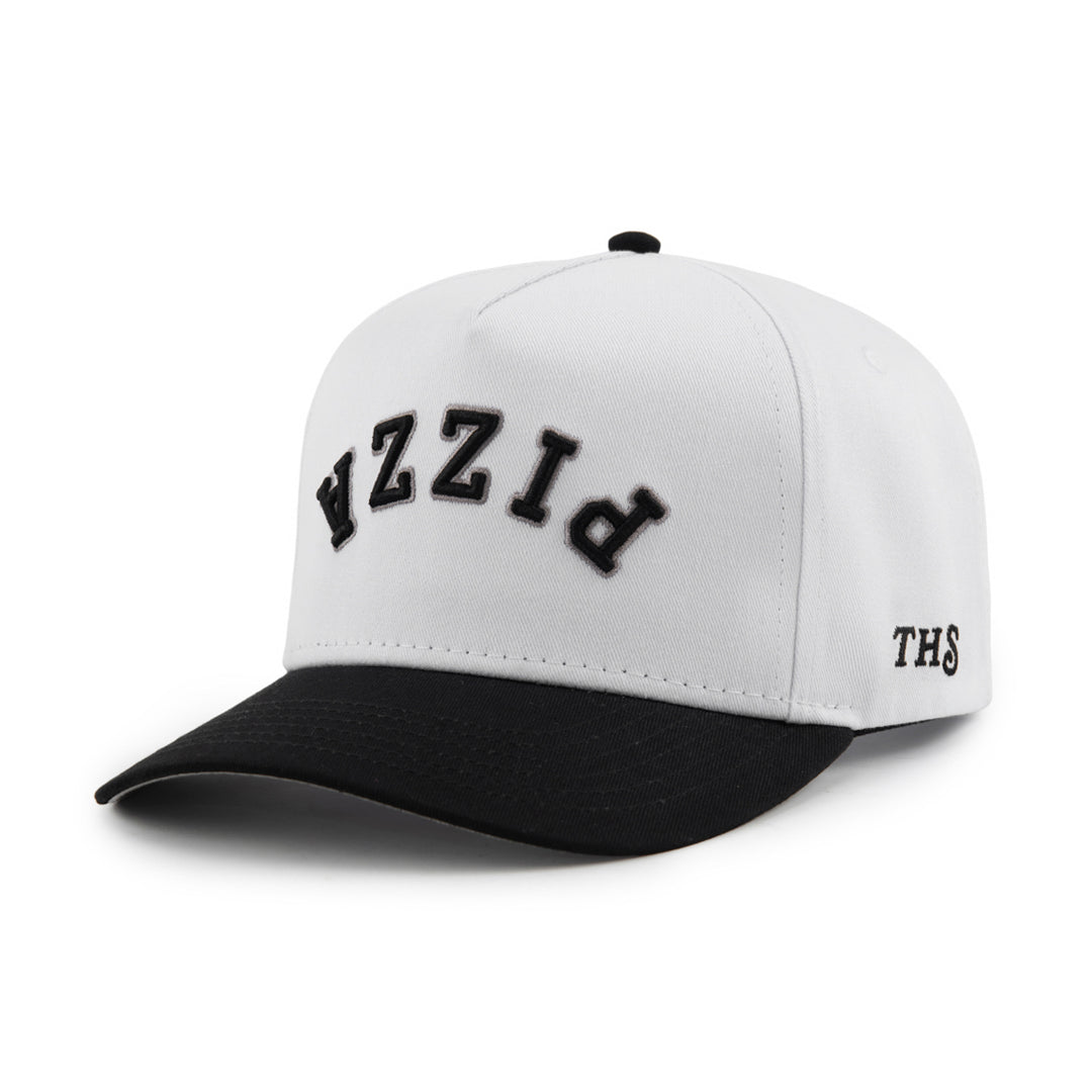 pizza upside down snapback hat with the hungry sloth branding on the side