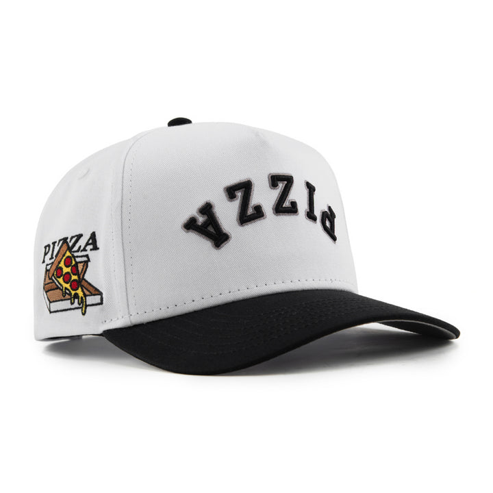 pizza upside down snapback hat white