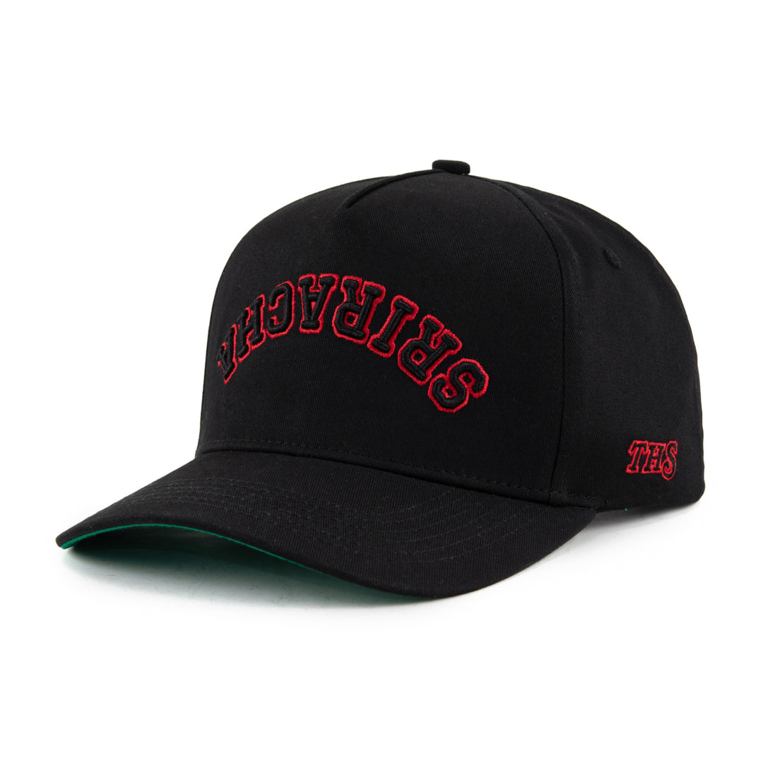 Sriracha Upside Down A-Frame Snapback Hat (Black)