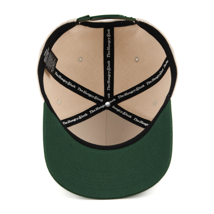 snapback hat with the hungry sloth branding underneath