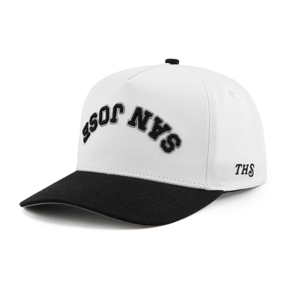 san jose upside down snapback hat with THS logo on the side