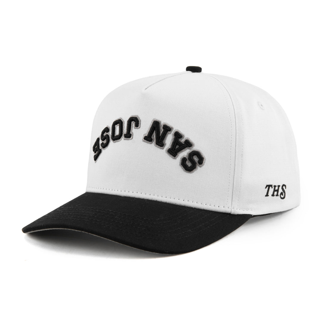 san jose upside down snapback hat with THS logo on the side