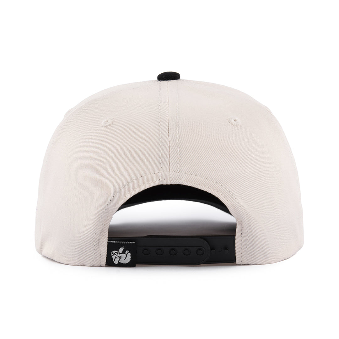 off-white snapback hat with the hungry sloth label on the back