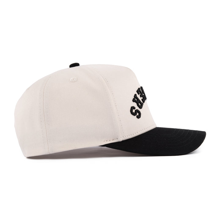 burgers upside down snapback hat from the side