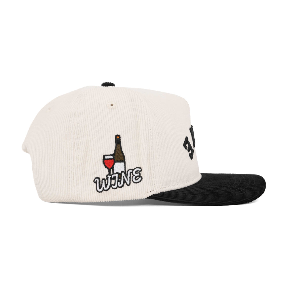 wine upside down snapback hat corduroy with wine side patch