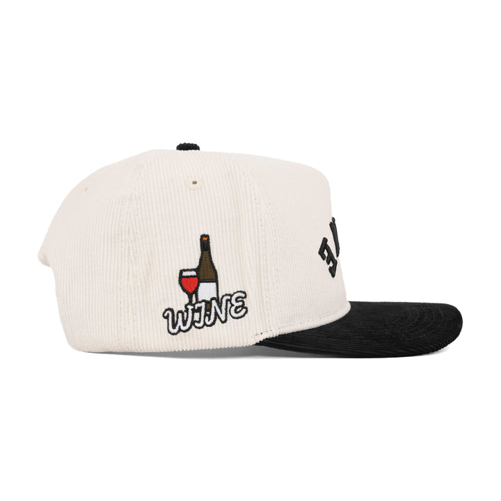 wine upside down snapback hat corduroy with wine side patch