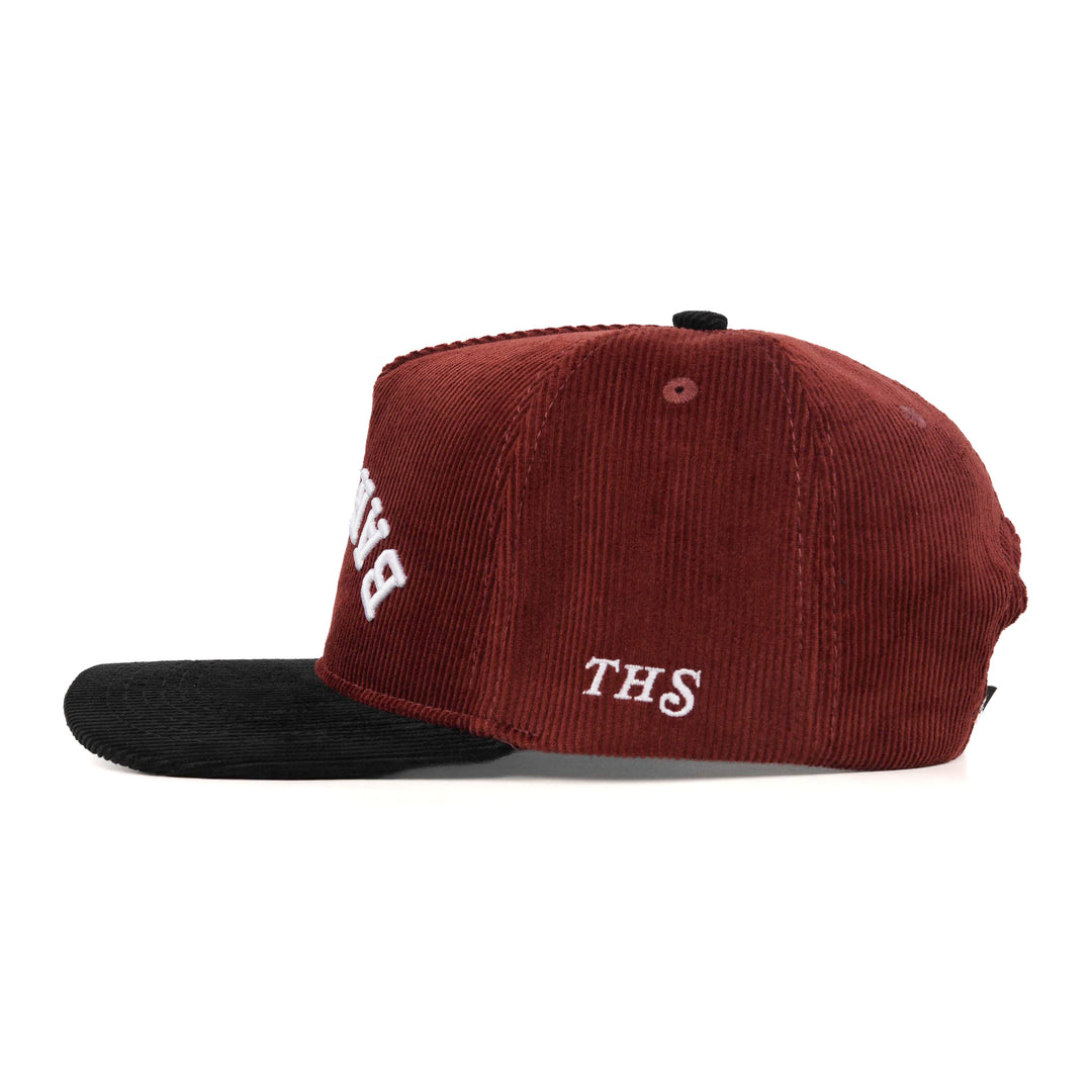 barbecue upside down snapback hat corduroy with THS logo on the side