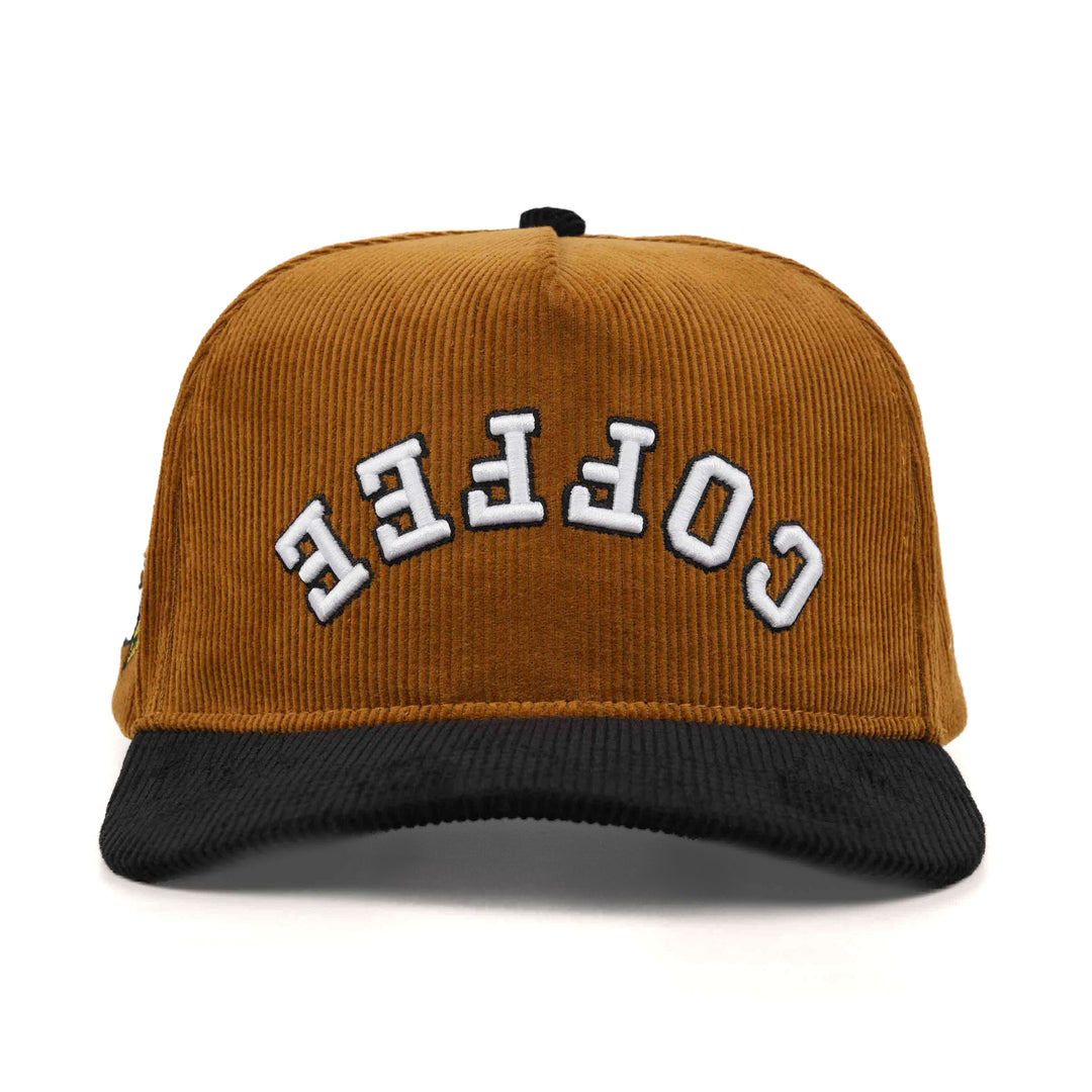 coffee upside down snapback hat corduroy