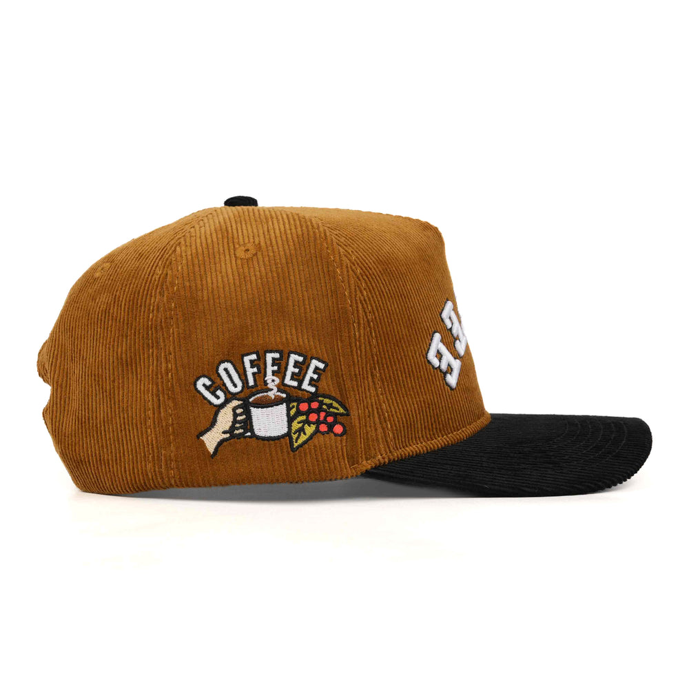 coffee upside down snapback hat corduroy