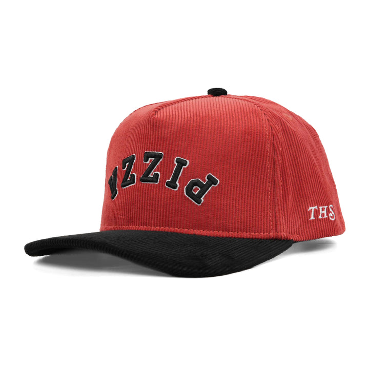 pizza upside down snapback hat red corduroy