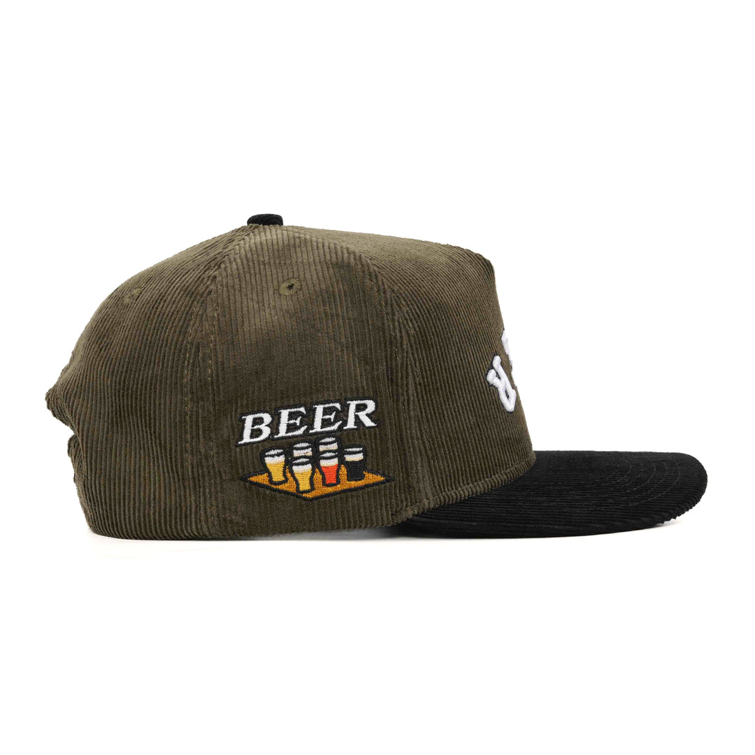 beer upside down corduroy snapback hat